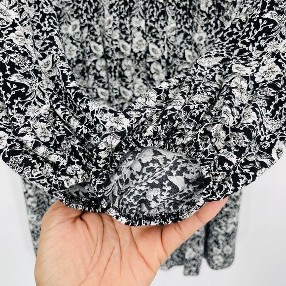 Banana Republic Womens Dress Size 4 Tall Black Floral Keyhole Long Sleeve Mini - Picture 4 of 11